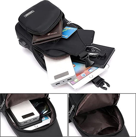 Fanny pack - Shoulder bag - With USB charging port - Men's - Chest bag - Anti-theft - Black