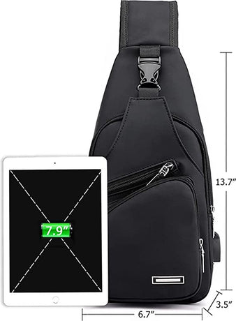 Fanny pack - Shoulder bag - With USB charging port - Men's - Chest bag - Anti-theft - Black