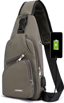 Fanny pack - Shoulder bag - With USB charging port - Men's - Chest bag - Anti-theft - Khaki