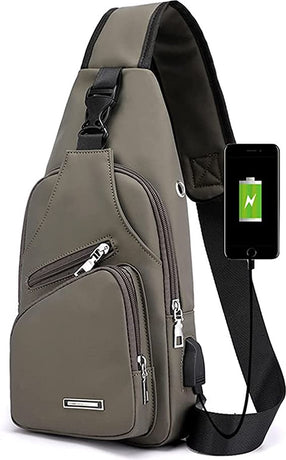 Fanny pack - Shoulder bag - With USB charging port - Men's - Chest bag - Anti-theft - Khaki