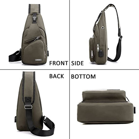 Fanny pack - Shoulder bag - With USB charging port - Men's - Chest bag - Anti-theft - Khaki