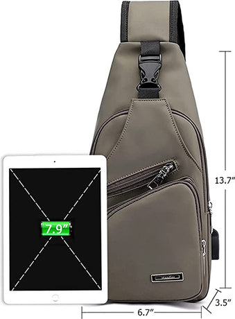 Fanny pack - Shoulder bag - With USB charging port - Men's - Chest bag - Anti-theft - Khaki