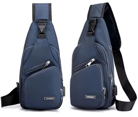 Fanny pack - Shoulder bag - With USB charging port - Men's - Chest bag - Anti-theft - Blue