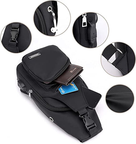 Fanny pack - Shoulder bag - With USB charging port - Men's - Chest bag - Anti-theft - Blue