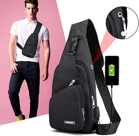 Fanny pack - Shoulder bag - With USB charging port - Men's - Chest bag - Anti-theft - Blue