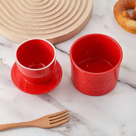 Red Butter Dish - Butter Dish - Water-Cooled Butter Dish with Water Line - Ceramic Butter Dome for Spreading Butter - Christmas Gift for the Kitchen - Kitchen Baby Clothing Accessories - Kitchen Tools