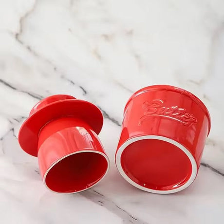 Red Butter Dish - Butter Dish - Water-Cooled Butter Dish with Water Line - Ceramic Butter Dome for Spreading Butter - Christmas Gift for the Kitchen - Kitchen Baby Clothing Accessories - Kitchen Tools