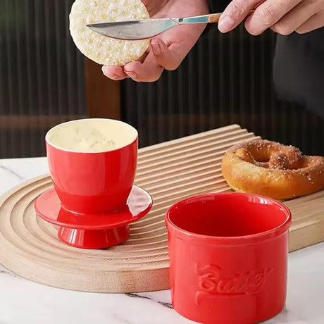Red Butter Dish - Butter Dish - Water-Cooled Butter Dish with Water Line - Ceramic Butter Dome for Spreading Butter - Christmas Gift for the Kitchen - Kitchen Baby Clothing Accessories - Kitchen Tools