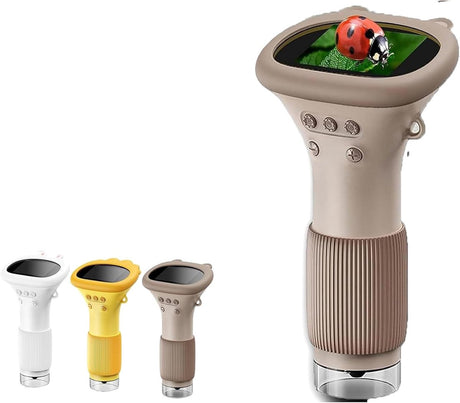 Children's Microscope - Portable Children's Microscope - 0 Screen - Digital Microscope - 200x Magnification - USB Port for PC - Pocket Size - Brown