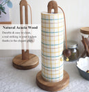 Wooden paper towel roll holder, freestanding farmhouse-style kitchen organizer, compatible with most paper towel rolls
