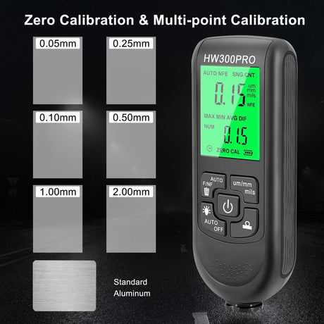 Coating thickness gauge - Paint thickness gauge - Digital coating thickness gauge - Car paint thickness gauge - Measuring range 0 to 2000 µm - Car paint gauge with portable cable - Black