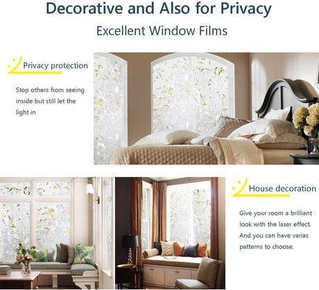 Window film - decorative window film - window sticker - 45x300 cm - Static cling - 3D Orchid - UV-resistant - Privacy screen - Translucent - Adhesive film without glue for windows and bathrooms