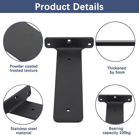 2 pieces - Support frame - Wall bracket - Metal shelf brackets - Floating shelf bracket - Stainless steel bracket - Shelf brackets with thick screws - Furniture accessories - Black - 150 mm