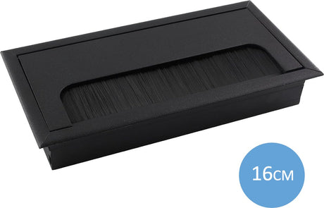 Noble Cable Grommet - Black Aluminum - Rectangle - Desk Cable Tray - Cable Hole with Brush Closure - Cable Organizer - Cable Cover - 16 x 8 cm - Matte Black