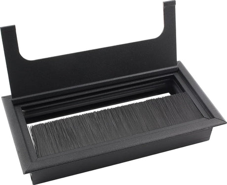 Noble Cable Grommet - Black Aluminum - Rectangle - Desk Cable Tray - Cable Hole with Brush Closure - Cable Organizer - Cable Cover - 16 x 8 cm - Matte Black
