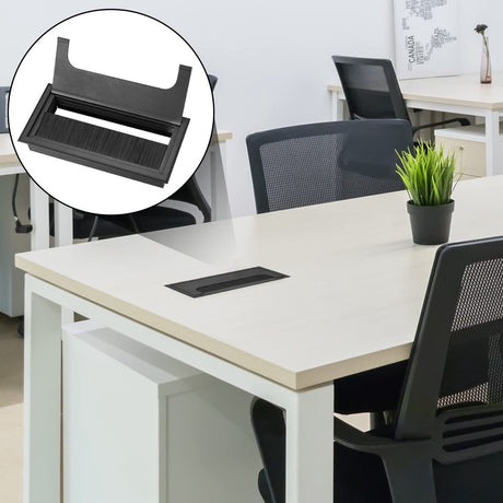 Noble Cable Grommet - Black Aluminum - Rectangle - Desk Cable Tray - Cable Hole with Brush Closure - Cable Organizer - Cable Cover - 16 x 8 cm - Matte Black