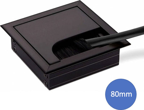 Noble Cable Grommet - Black Aluminum - Square - Desk Cable Organizer - Cable Hole with Brush Closure - Cable Organizer - Cable Cover - L8xW8xH3cm - Matte Black