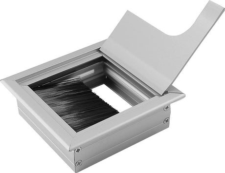 Noble Desk Cable Management System - Square - Desk Cable Management System - Cable Hole with Brush Closure - Cable Organizer - Cable Grommet - Cable Cover - L8xW8xH3cm - Silver