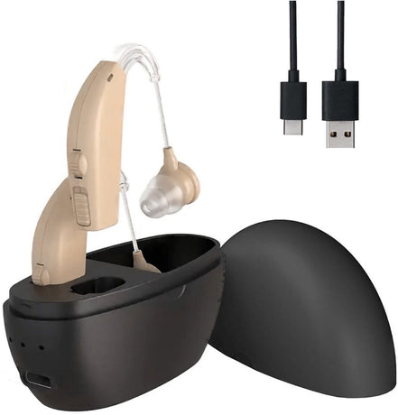 Digital hearing aid - Behind-the-ear sound collector - Rechargeable - Sound amplification - Intelligent noise cancellation - Dynamic speaker - In-ear detection