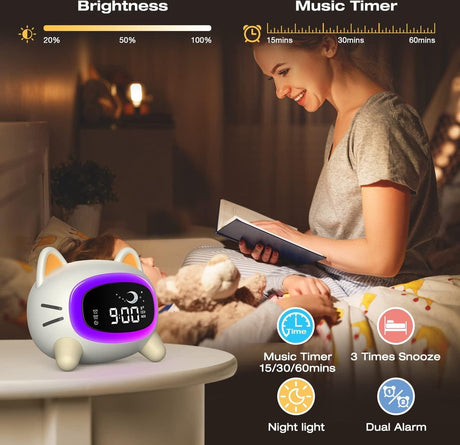 Sleep Trainer Alarm Clock Moon Sun Sound Machine Night Light Digital Battery Powered - Sleep Trainer for Children