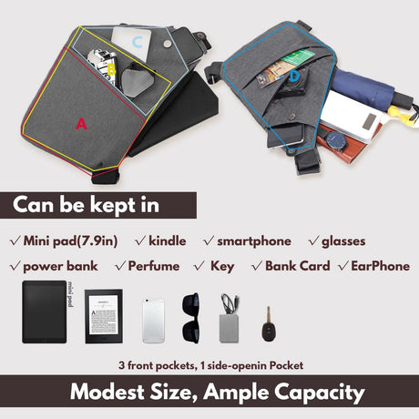 Shoulder bags - Anti-theft shoulder bags - Small shoulder bags - Multi-pocket shoulder bags - Multifunctional shoulder bags - Unisex - Suitable for travel, outdoor activities, sports, and work - Black