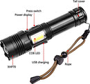 Flashlight - Rechargeable LED - Military Flashlight - 100,000 lumens - with 7 modes - COB side light - Waterproof - For emergencies, camping, home