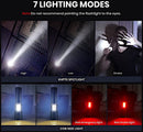 Flashlight - Rechargeable LED - Military Flashlight - 100,000 lumens - with 7 modes - COB side light - Waterproof - For emergencies, camping, home