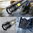Flashlight - Rechargeable LED - Military Flashlight - 100,000 lumens - with 7 modes - COB side light - Waterproof - For emergencies, camping, home