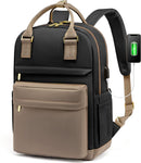 Backpack - Backpack - Ladies - Girls - Women - Laptop - Schoolbag - Work - School - Waterproof - USB - Beige - Brown - Black
