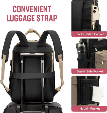 Backpack - Backpack - Ladies - Girls - Women - Laptop - Schoolbag - Work - School - Waterproof - USB - Beige - Brown - Black