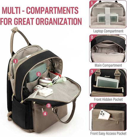 Backpack - Backpack - Ladies - Girls - Women - Laptop - Schoolbag - Work - School - Waterproof - USB - Beige - Brown - Black