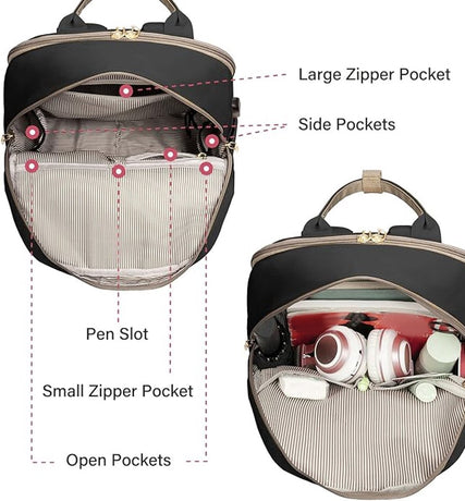 Backpack - Backpack - Ladies - Girls - Women - Laptop - Schoolbag - Work - School - Waterproof - USB - Beige - Brown - Black