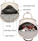 Backpack - Backpack - Ladies - Girls - Women - Laptop - Schoolbag - Work - School - Waterproof - USB - Beige - White