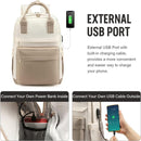 Backpack - Backpack - Ladies - Girls - Women - Laptop - Schoolbag - Work - School - Waterproof - USB - Beige - White