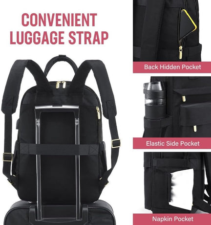 Backpack - Backpack - Ladies - Girls - Women - Laptop - Schoolbag - Work - School - Waterproof - USB - Black