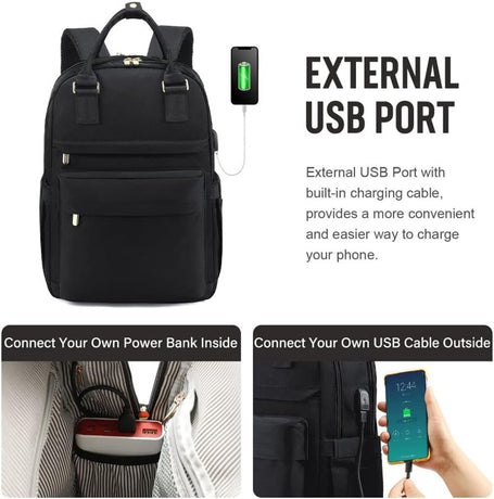 Backpack - Backpack - Ladies - Girls - Women - Laptop - Schoolbag - Work - School - Waterproof - USB - Black