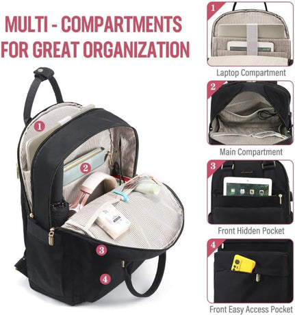 Backpack - Backpack - Ladies - Girls - Women - Laptop - Schoolbag - Work - School - Waterproof - USB - Black