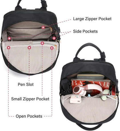 Backpack - Backpack - Ladies - Girls - Women - Laptop - Schoolbag - Work - School - Waterproof - USB - Black