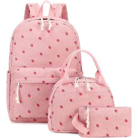 3 PCS Women's Backpack - Backpacks - Girl's Backpack - School Backpack for Teenage Girls - School Bag - Corduroy - Laptop Bag - Women's Travel Backpack - Pink