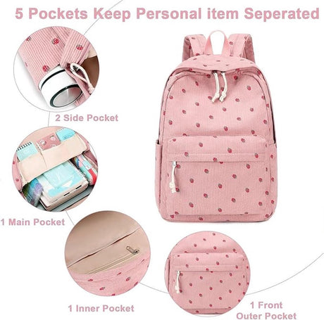 3 PCS Women's Backpack - Backpacks - Girl's Backpack - School Backpack for Teenage Girls - School Bag - Corduroy - Laptop Bag - Women's Travel Backpack - Pink