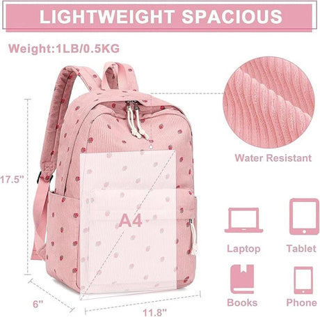 3 PCS Women's Backpack - Backpacks - Girl's Backpack - School Backpack for Teenage Girls - School Bag - Corduroy - Laptop Bag - Women's Travel Backpack - Pink