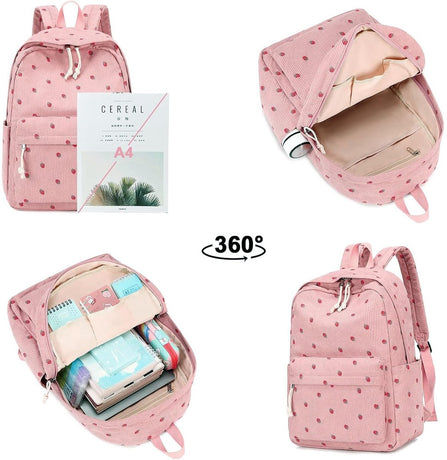 3 PCS Women's Backpack - Backpacks - Girl's Backpack - School Backpack for Teenage Girls - School Bag - Corduroy - Laptop Bag - Women's Travel Backpack - Pink