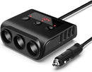 Car cigarette lighter splitter with 12V/24V voltmeter - 4x 5V/3.1A USB inputs - 3 cigarette lighter sockets - car charger - car accessories - SIG04USB - Black
