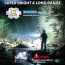 Rechargeable 50,000 lumen flashlight, long range, ultra-bright USB-C LED, long battery life, 5 modes, powerful zoomable flashlights, for emergencies, hiking and camping.
