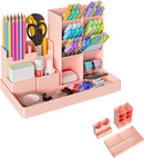 Pencil Case - 13 Compartments - Pen Holder - Desk Organizer - Pencil Holder - Desk Organizer - Pen Case - Plastic - Removable - Storage System - Mail Tray - Office Baby Clothing Accessories - Pink