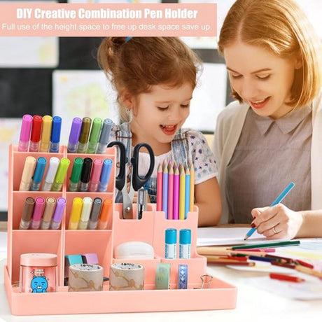 Pencil Case - 13 Compartments - Pen Holder - Desk Organizer - Pencil Holder - Desk Organizer - Pen Case - Plastic - Removable - Storage System - Mail Tray - Office Baby Clothing Accessories - Pink