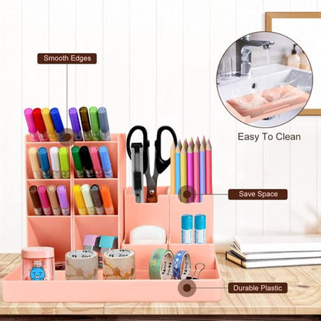 Pencil Case - 13 Compartments - Pen Holder - Desk Organizer - Pencil Holder - Desk Organizer - Pen Case - Plastic - Removable - Storage System - Mail Tray - Office Baby Clothing Accessories - Pink