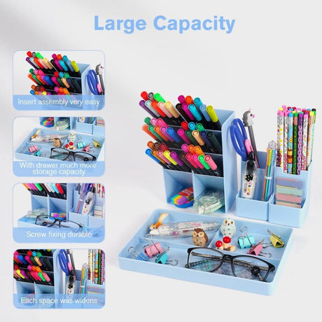 Pencil Case - 13 Compartments - Pen Holder - Desk Organizer - Pencil Holder - Desk Organizer - Pen Case - Plastic - Removable - Storage System - Mail Tray - Office Baby Clothing Accessories - Blue