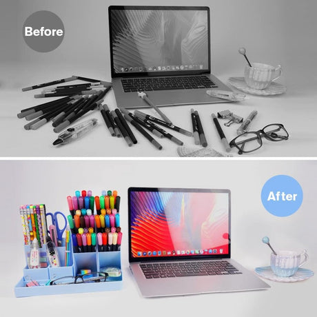 Pencil Case - 13 Compartments - Pen Holder - Desk Organizer - Pencil Holder - Desk Organizer - Pen Case - Plastic - Removable - Storage System - Mail Tray - Office Baby Clothing Accessories - Blue