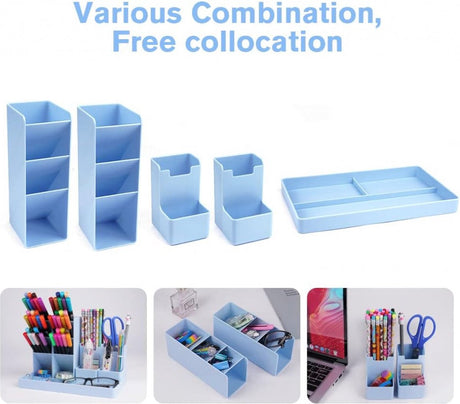 Pencil Case - 13 Compartments - Pen Holder - Desk Organizer - Pencil Holder - Desk Organizer - Pen Case - Plastic - Removable - Storage System - Mail Tray - Office Baby Clothing Accessories - Blue